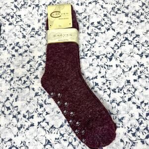 VTG Carven Woolwork Maroon Lounge Socks Anti Slip Paw Prints Vintage Rare Unique